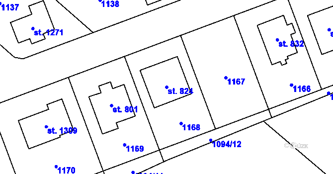 Parcela st. 824 v KÚ Velim, Katastrální mapa