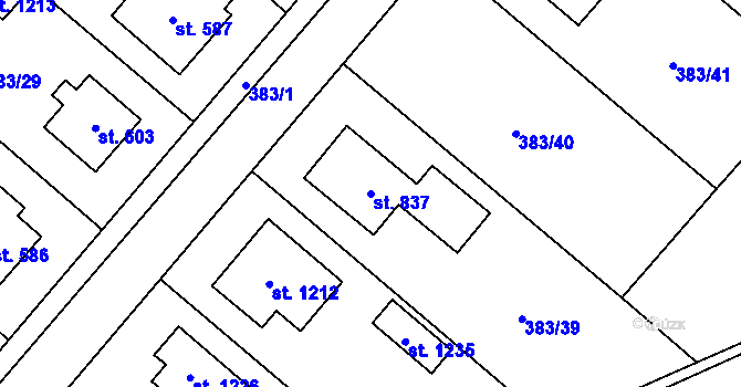 Parcela st. 837 v KÚ Velim, Katastrální mapa