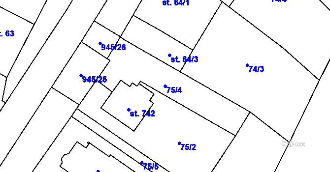 Parcela st. 75/4 v KÚ Velim, Katastrální mapa