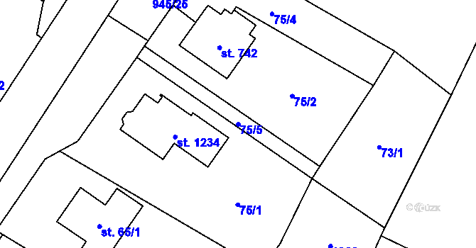 Parcela st. 75/5 v KÚ Velim, Katastrální mapa