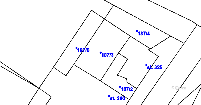 Parcela st. 187/3 v KÚ Velim, Katastrální mapa