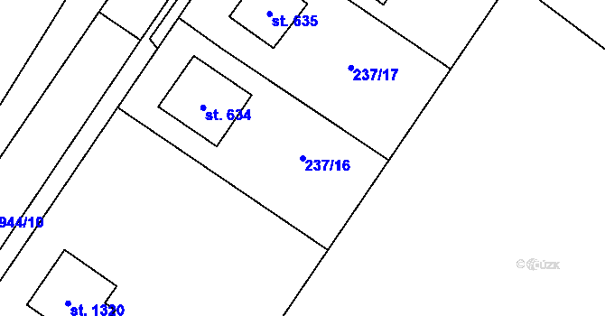 Parcela st. 237/16 v KÚ Velim, Katastrální mapa