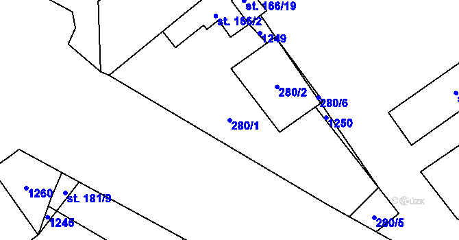 Parcela st. 280/1 v KÚ Velim, Katastrální mapa