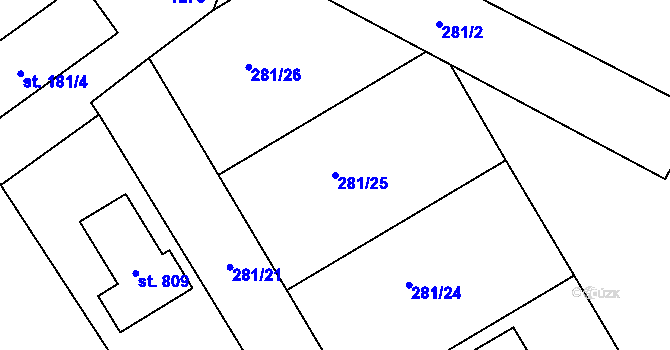 Parcela st. 281/25 v KÚ Velim, Katastrální mapa