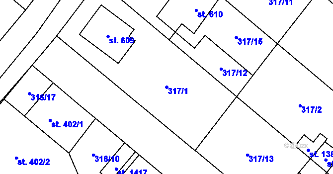 Parcela st. 317/1 v KÚ Velim, Katastrální mapa