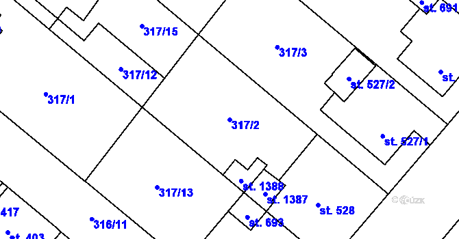 Parcela st. 317/2 v KÚ Velim, Katastrální mapa