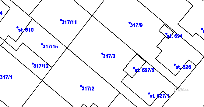 Parcela st. 317/3 v KÚ Velim, Katastrální mapa