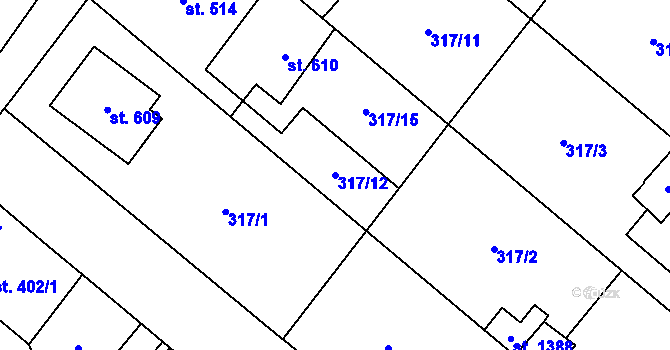 Parcela st. 317/12 v KÚ Velim, Katastrální mapa