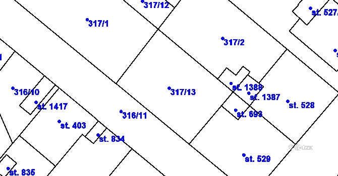 Parcela st. 317/13 v KÚ Velim, Katastrální mapa