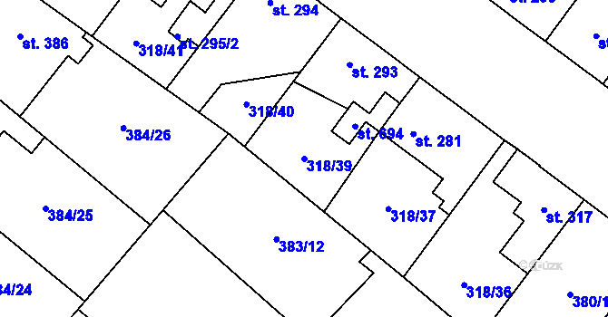 Parcela st. 318/39 v KÚ Velim, Katastrální mapa