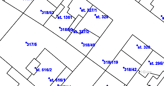 Parcela st. 318/49 v KÚ Velim, Katastrální mapa