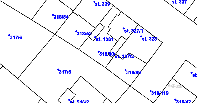 Parcela st. 318/50 v KÚ Velim, Katastrální mapa