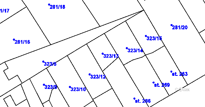 Parcela st. 323/13 v KÚ Velim, Katastrální mapa