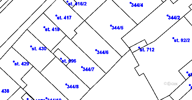 Parcela st. 344/6 v KÚ Velim, Katastrální mapa