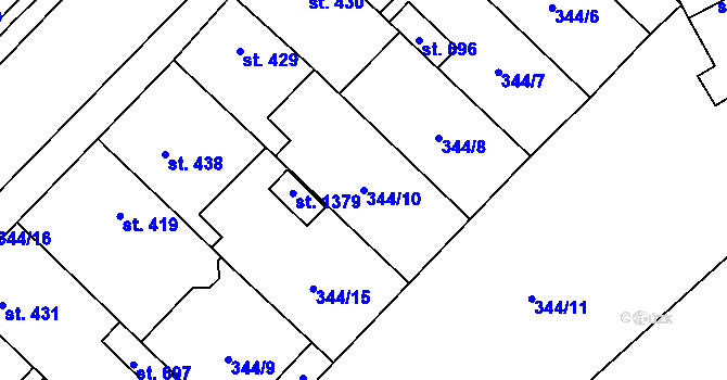 Parcela st. 344/10 v KÚ Velim, Katastrální mapa