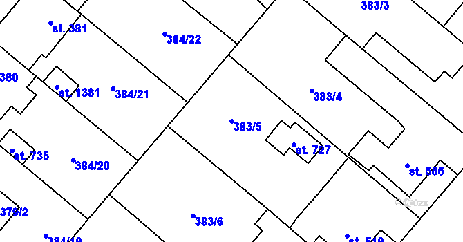 Parcela st. 383/5 v KÚ Velim, Katastrální mapa