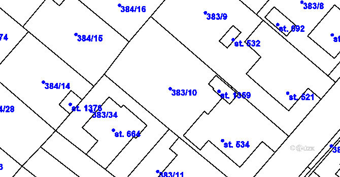 Parcela st. 383/10 v KÚ Velim, Katastrální mapa