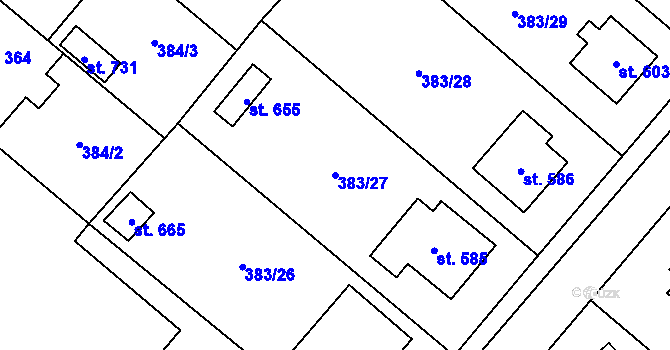Parcela st. 383/27 v KÚ Velim, Katastrální mapa