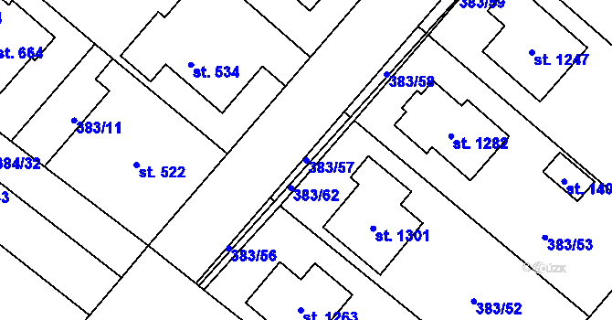 Parcela st. 383/57 v KÚ Velim, Katastrální mapa