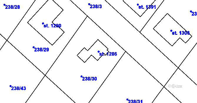 Parcela st. 1286 v KÚ Velim, Katastrální mapa