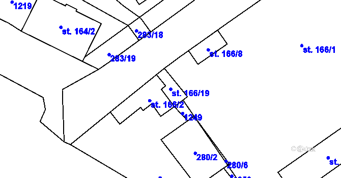 Parcela st. 166/19 v KÚ Velim, Katastrální mapa