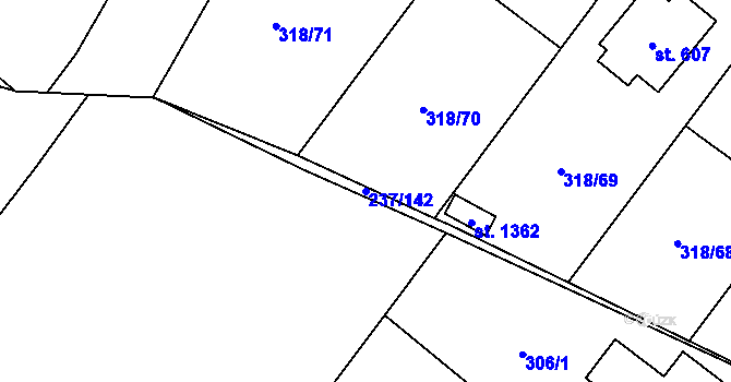 Parcela st. 237/142 v KÚ Velim, Katastrální mapa