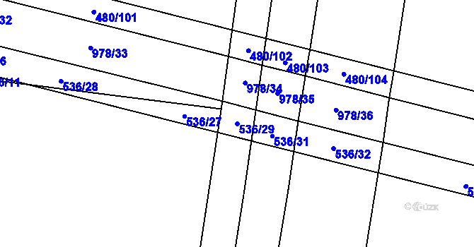 Parcela st. 536/29 v KÚ Velim, Katastrální mapa