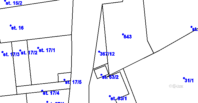 Parcela st. 367/12 v KÚ Vítězov, Katastrální mapa