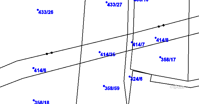 Parcela st. 414/25 v KÚ Vítězov, Katastrální mapa