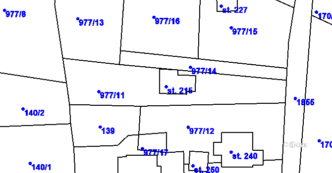 Parcela st. 215 v KÚ Veliny, Katastrální mapa