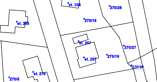 Parcela st. 267 v KÚ Veliny, Katastrální mapa