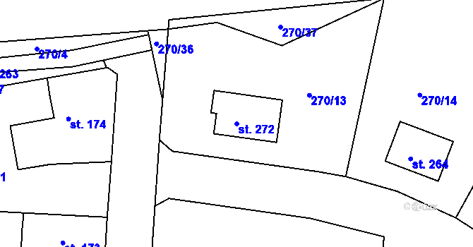 Parcela st. 272 v KÚ Veliny, Katastrální mapa