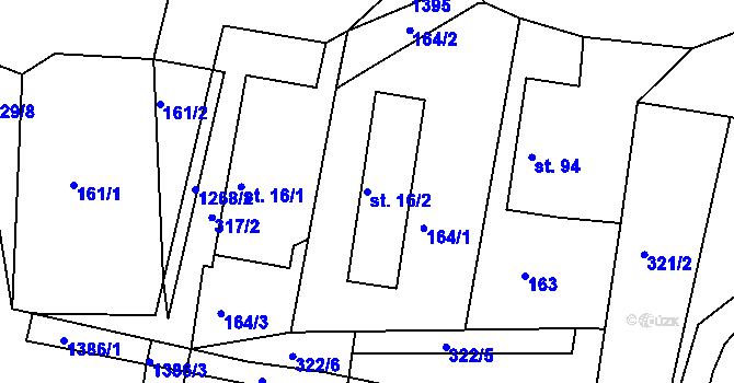 Parcela st. 16/2 v KÚ Veliny, Katastrální mapa