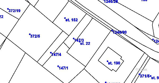Parcela st. 22 v KÚ Veliny, Katastrální mapa