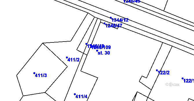 Parcela st. 30 v KÚ Veliny, Katastrální mapa