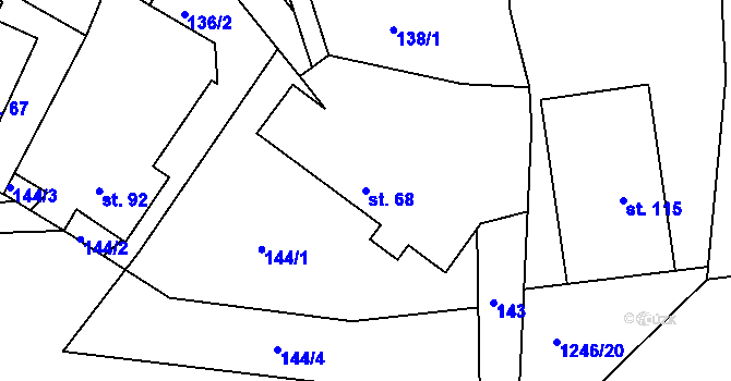 Parcela st. 68 v KÚ Veliny, Katastrální mapa