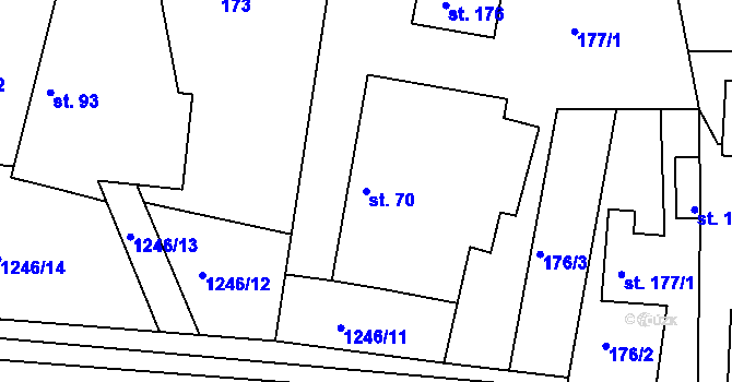 Parcela st. 70 v KÚ Veliny, Katastrální mapa