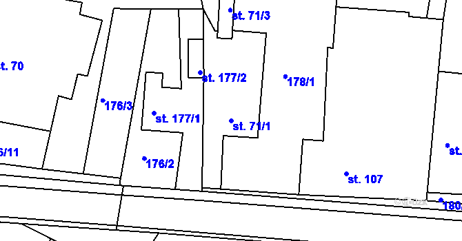 Parcela st. 71/1 v KÚ Veliny, Katastrální mapa