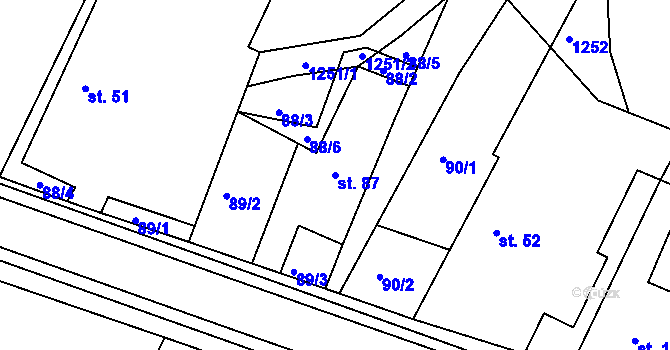 Parcela st. 87 v KÚ Veliny, Katastrální mapa