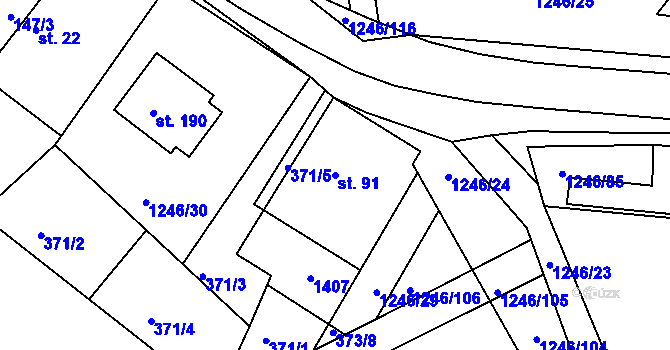 Parcela st. 91 v KÚ Veliny, Katastrální mapa