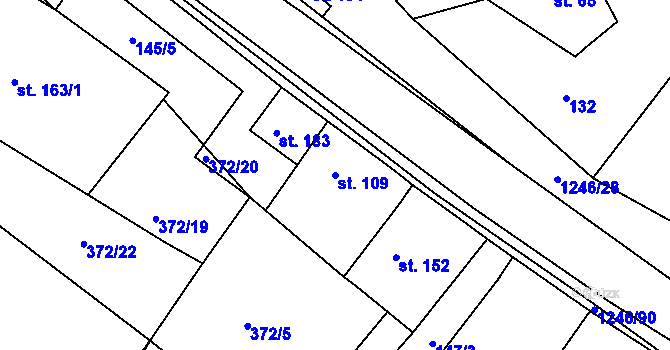 Parcela st. 109 v KÚ Veliny, Katastrální mapa