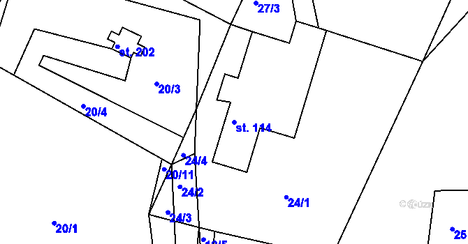 Parcela st. 114 v KÚ Veliny, Katastrální mapa