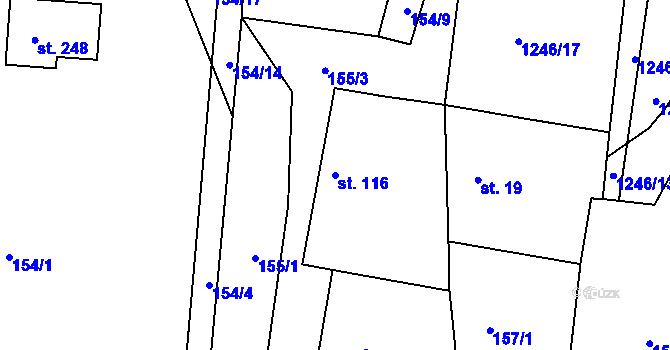 Parcela st. 116 v KÚ Veliny, Katastrální mapa