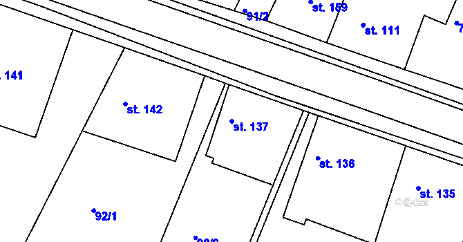 Parcela st. 137 v KÚ Veliny, Katastrální mapa