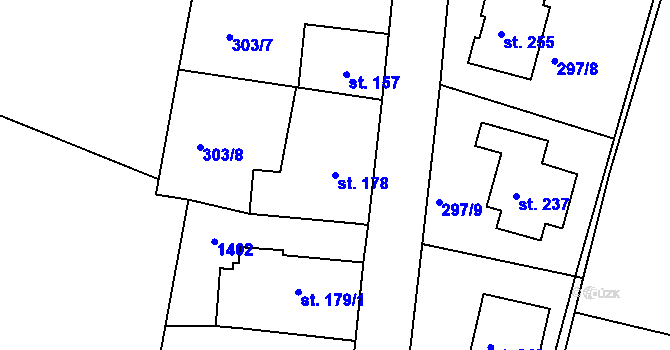 Parcela st. 178 v KÚ Veliny, Katastrální mapa