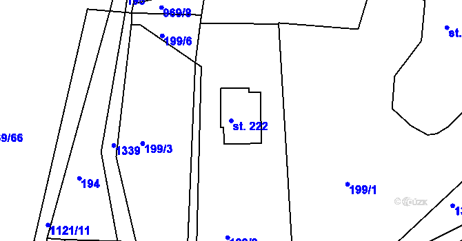 Parcela st. 222 v KÚ Veliny, Katastrální mapa