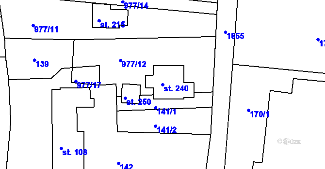 Parcela st. 240 v KÚ Veliny, Katastrální mapa