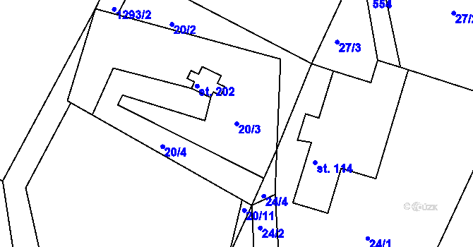 Parcela st. 20/3 v KÚ Veliny, Katastrální mapa