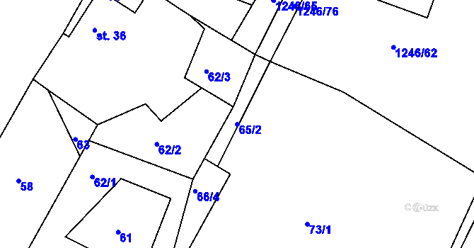Parcela st. 65/2 v KÚ Veliny, Katastrální mapa