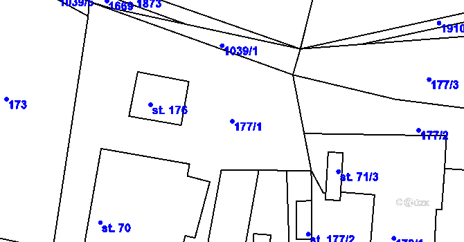 Parcela st. 177/1 v KÚ Veliny, Katastrální mapa